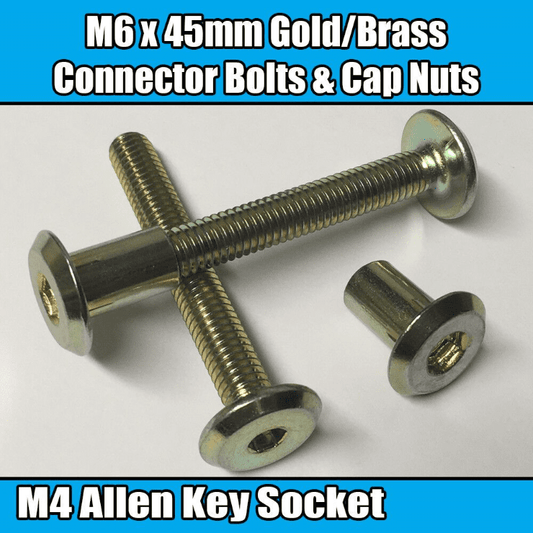 M6X45mm Gold Brass Yellow Furniture Connector Bolts With Cap Nuts Joint Fixing