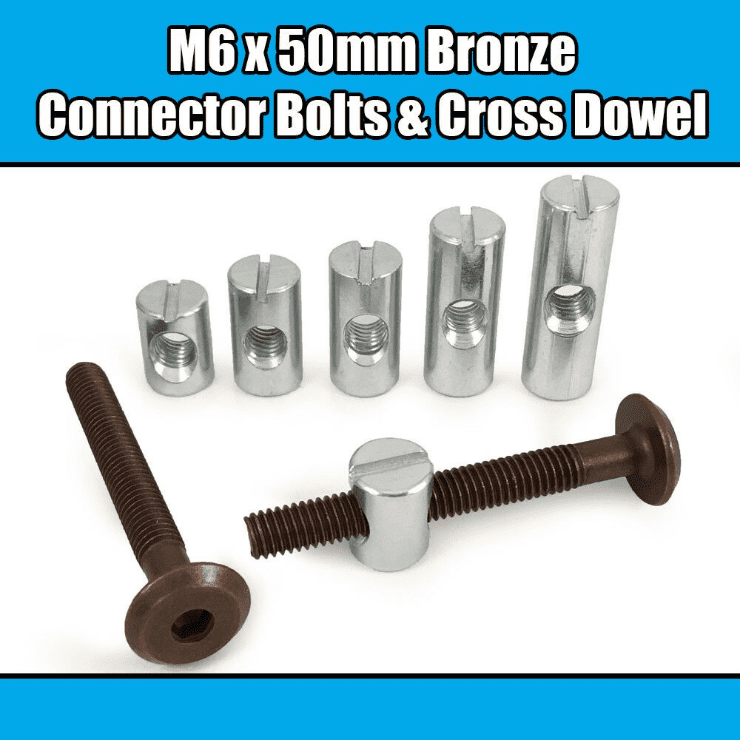 M6X50mm Bronze Furniture Connector Bolts & Cross Dowel Barrel Nuts Fixing Unit