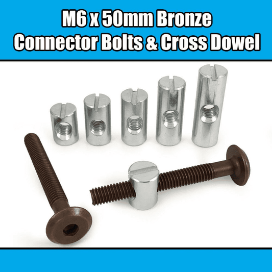 M6X50mm Bronze Furniture Connector Bolts & Cross Dowel Barrel Nuts Fixing Unit