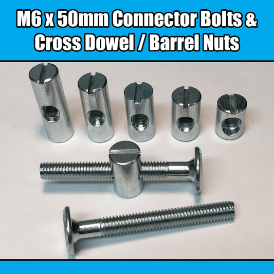 M6X50mm Furniture Connector Bolts & Cross Dowel Barrel Nuts Joint Fixing Unit