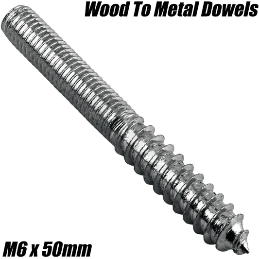M6X50mm Wood To Metal Dowels Wall Hanger Bolts Furniture Fixing Zinc
