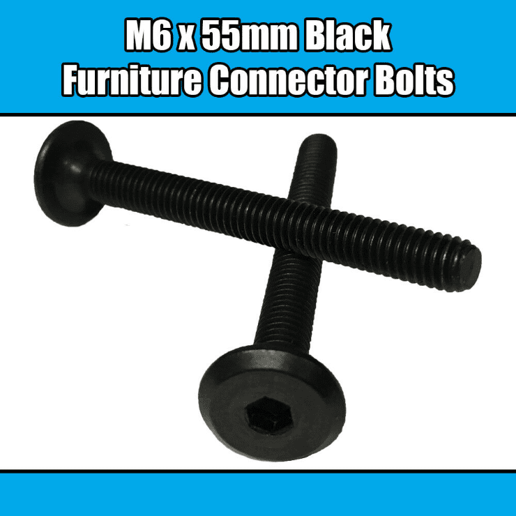 M6X55mm Black Furniture Connector Bolts Allen Joint Fixing Bed Cot Unit Table