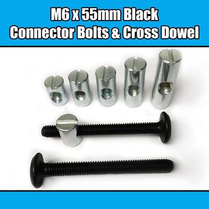 M6X55mm Black Furniture Connector Bolts & Cross Dowel Barrel Nuts Fixing Unit