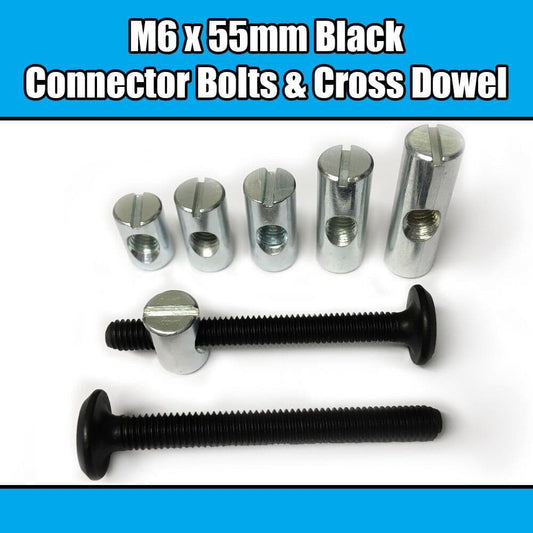 M6X55mm Black Furniture Connector Bolts & Cross Dowel Barrel Nuts Fixing Unit