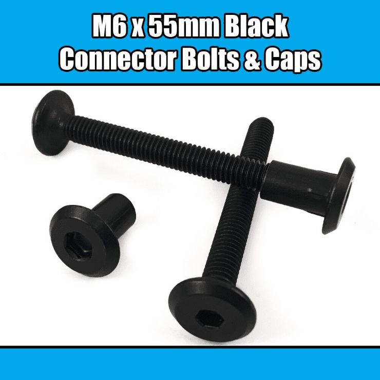 M6X55mm Black Furniture Connector Bolts With Cap Nuts Joint Fixing Bed Cot