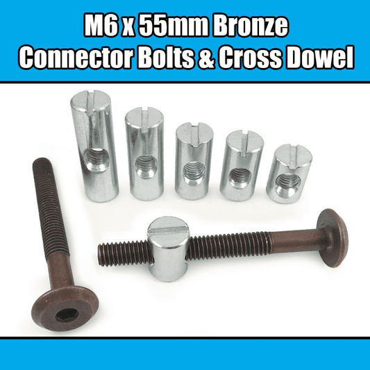 M6X55mm Bronze Furniture Connector Bolts & Cross Dowel Barrel Nuts Fixing Unit