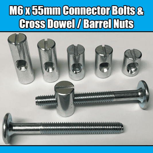 M6X55mm Furniture Connector Bolts & Cross Dowel Barrel Nuts Joint Fixing Unit
