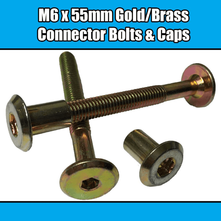 M6X55mm Gold Brass Yellow Furniture Connector Bolts With Cap Nuts Joint Fixing