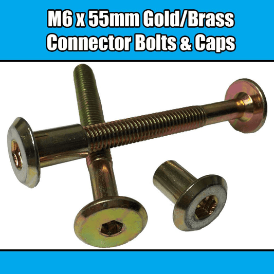 M6X55mm Gold Brass Yellow Furniture Connector Bolts With Cap Nuts Joint Fixing