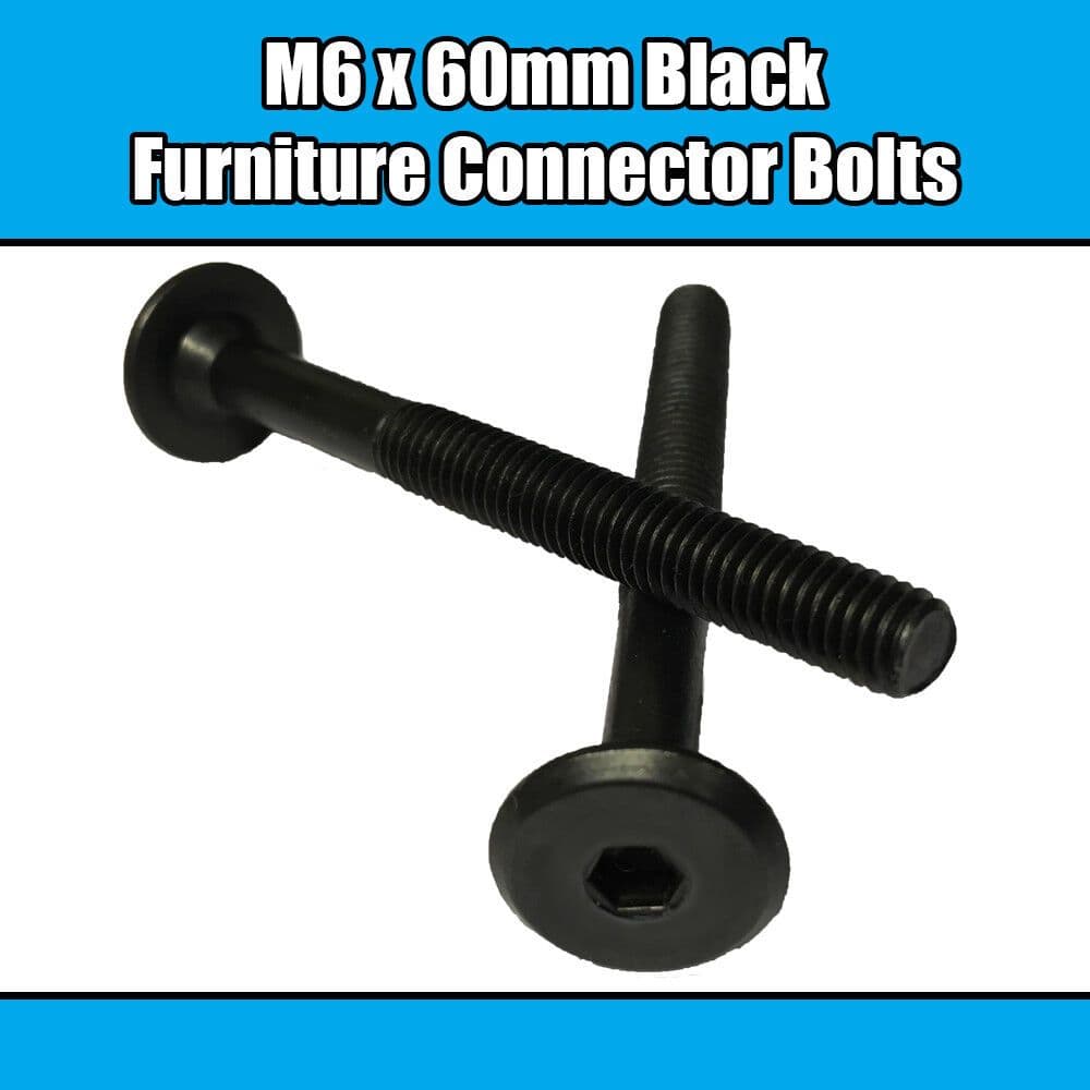 M6X60mm Black Furniture Connector Bolts Allen Joint Fixing Bed Cot Unit Table
