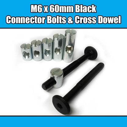 M6X60mm Black Furniture Connector Bolts & Cross Dowel Barrel Nuts Fixing Unit