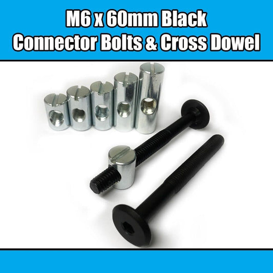 M6X60mm Black Furniture Connector Bolts & Cross Dowel Barrel Nuts Fixing Unit