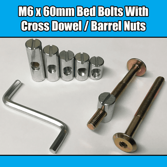 M6X60mm Brass Gold Furniture Bolts Cross Dowel Barrel Nuts Ikea Bed Cots Chair