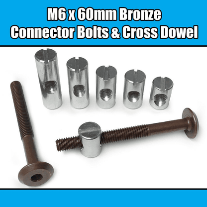 M6X60mm Bronze Furniture Connector Bolts & Cross Dowel Barrel Nuts Fixing Unit