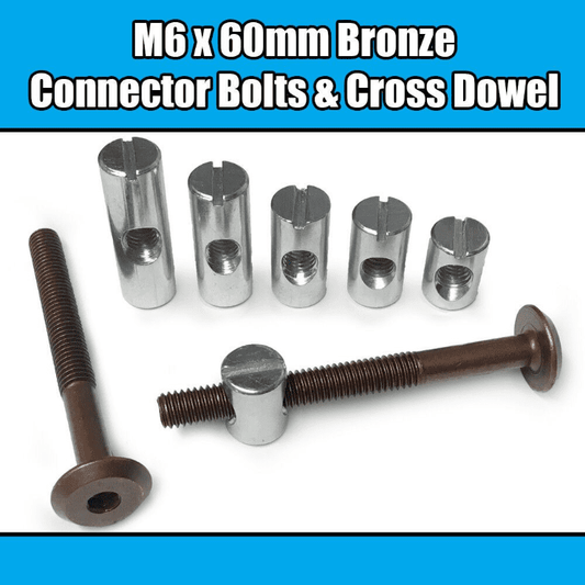 M6X60mm Bronze Furniture Connector Bolts & Cross Dowel Barrel Nuts Fixing Unit