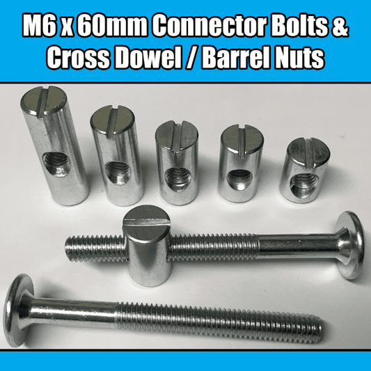 M6X60mm Furniture Connector Bolts & Cross Dowel Barrel Nuts Joint Fixing Unit