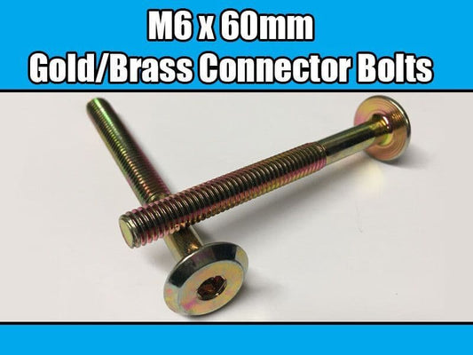 M6X60mm Gold Brass Yellow Furniture Connector Bolts Allen Key Joint Fixing New