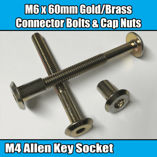 M6X60mm Gold Brass Yellow Furniture Connector Bolts With Cap Nuts Joint Fixing
