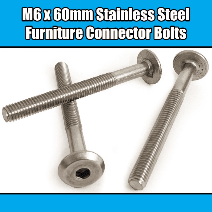 M6X60mm Stainless Steel Furniture Connector Bolts Fix Bed Cot Unit Table Desk