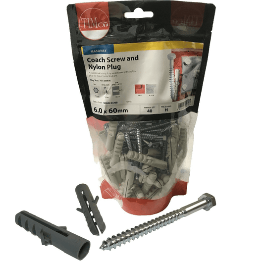 M6X60mm Timco Hex Hexagon Head Wood Screw Coach Screws Bolts With Nylon Plugs