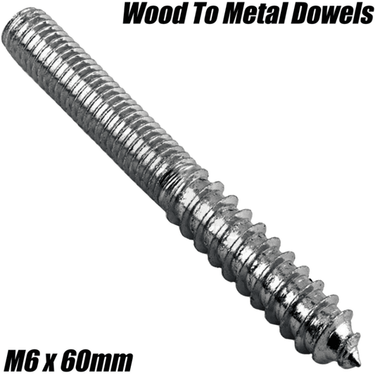 M6X60mm Wood To Metal Dowels Wall Hanger Bolts Furniture Fixing Zinc