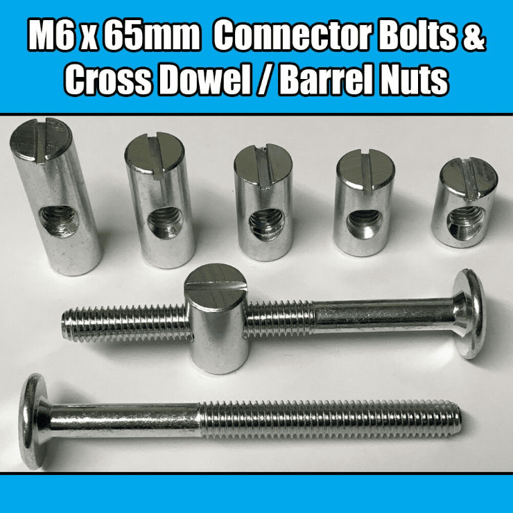 M6X65mm Furniture Connector Bolts & Cross Dowel Barrel Nuts Joint Fixing Unit