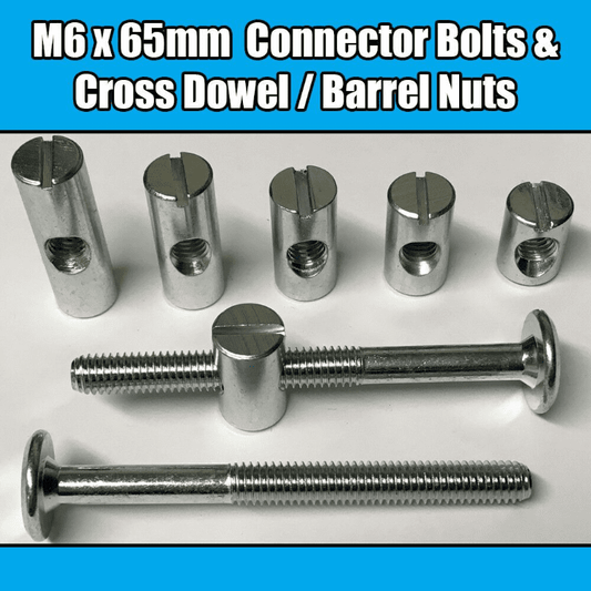 M6X65mm Furniture Connector Bolts & Cross Dowel Barrel Nuts Joint Fixing Unit