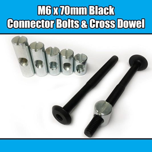 M6X70mm Black Furniture Connector Bolts & Cross Dowel Barrel Nuts Fixing Unit