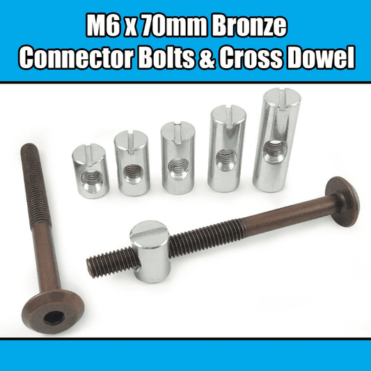 M6X70mm Bronze Furniture Connector Bolts & Cross Dowel Barrel Nuts Fixing Unit