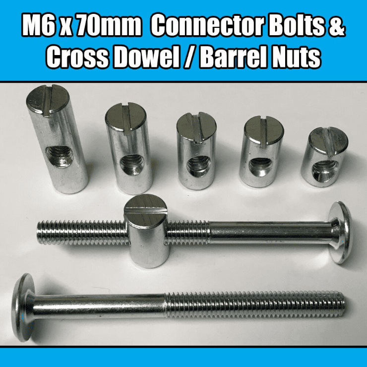 M6X70mm Furniture Connector Bolts & Cross Dowel Barrel Nuts Joint Fixing Unit