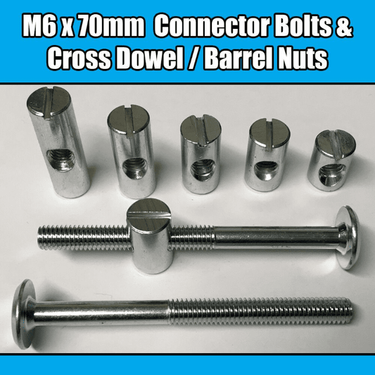 M6X70mm Furniture Connector Bolts & Cross Dowel Barrel Nuts Joint Fixing Unit