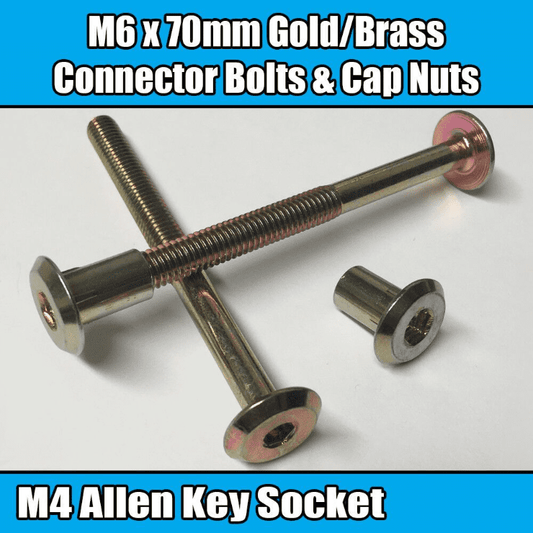 M6X70mm Gold Brass Yellow Furniture Connector Bolts With Cap Nuts Joint Fixing