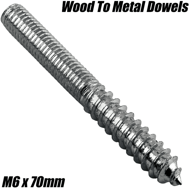 M6X70mm Wood To Metal Dowels Wall Hanger Bolts Furniture Fixing Zinc