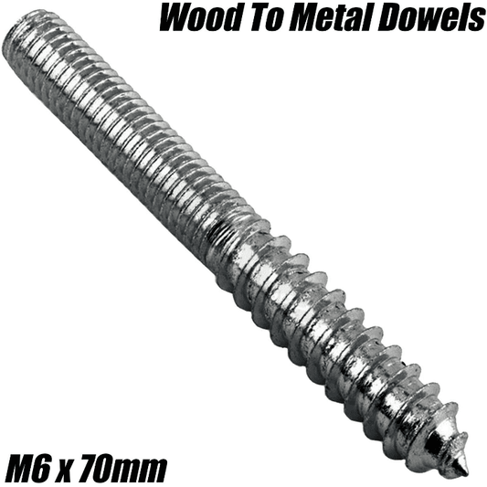 M6X70mm Wood To Metal Dowels Wall Hanger Bolts Furniture Fixing Zinc