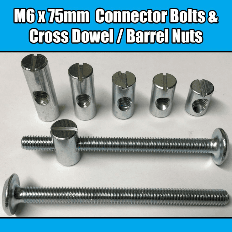 M6X75mm Furniture Connector Bolts & Cross Dowel Barrel Nuts Joint Fixing Unit