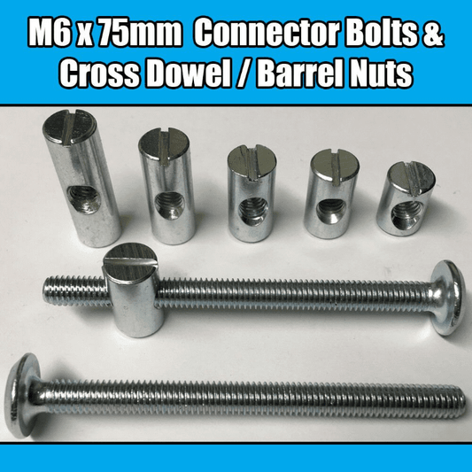 M6X75mm Furniture Connector Bolts & Cross Dowel Barrel Nuts Joint Fixing Unit