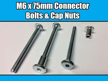 M6X75mm Furniture Connector Bolts & Nut Caps Allen Key Head Joint Fixing Units