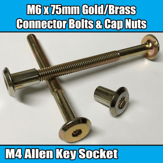 M6X75mm Gold Brass Yellow Furniture Connector Bolts With Cap Nuts Joint Fixing