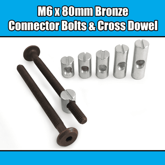M6X80mm Bronze Furniture Connector Bolts & Cross Dowel Barrel Nuts Fixing Unit
