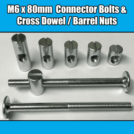 M6X80mm Furniture Connector Bolts & Cross Dowel Barrel Nuts Joint Fixing Unit