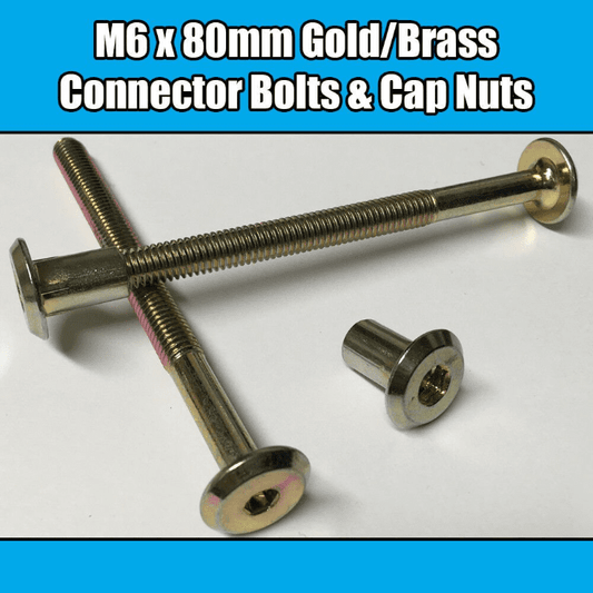 M6X80mm Gold Brass Yellow Furniture Connector Bolts With Cap Nuts Joint Fixing