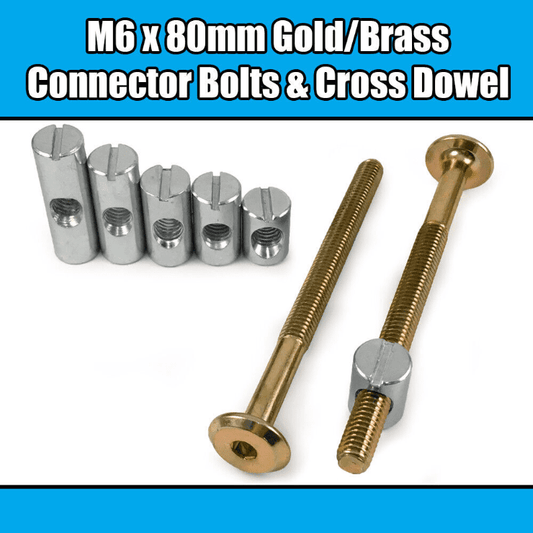 M6X80mm Gold Yellow Furniture Connector Bolts Cross Dowel Barrel Nuts Bed Cot