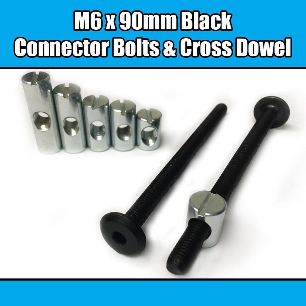 M6X90mm Black Furniture Connector Bolts & Cross Dowel Barrel Nuts Fixing Unit