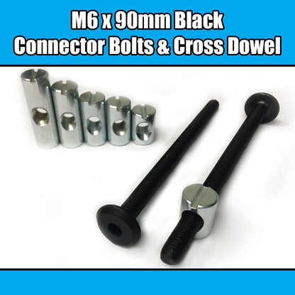 M6X90mm Black Furniture Connector Bolts & Cross Dowel Barrel Nuts Fixing Unit