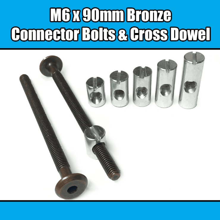 M6X90mm Bronze Furniture Connector Bolts & Cross Dowel Barrel Nuts Fixing Unit
