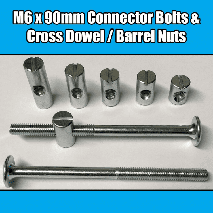M6X90mm Furniture Connector Bolts & Cross Dowel Barrel Nuts Joint Fixing Unit