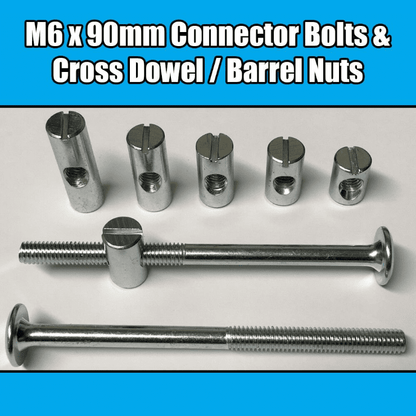 M6X90mm Furniture Connector Bolts & Cross Dowel Barrel Nuts Joint Fixing Unit