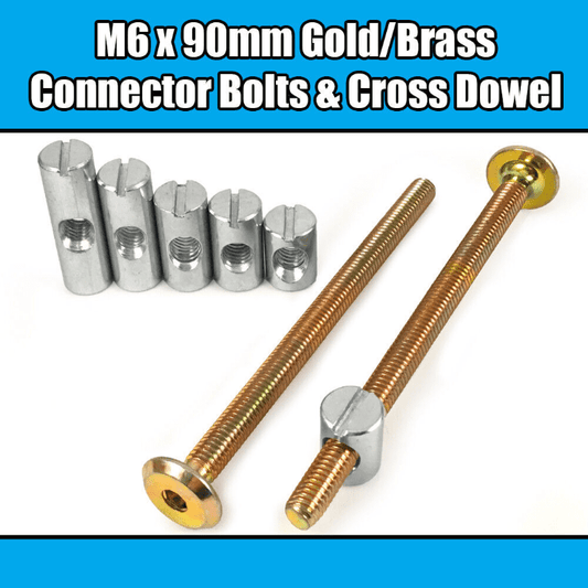 M6X90mm Gold Yellow Furniture Connector Bolts Cross Dowel Barrel Nuts Bed Cot