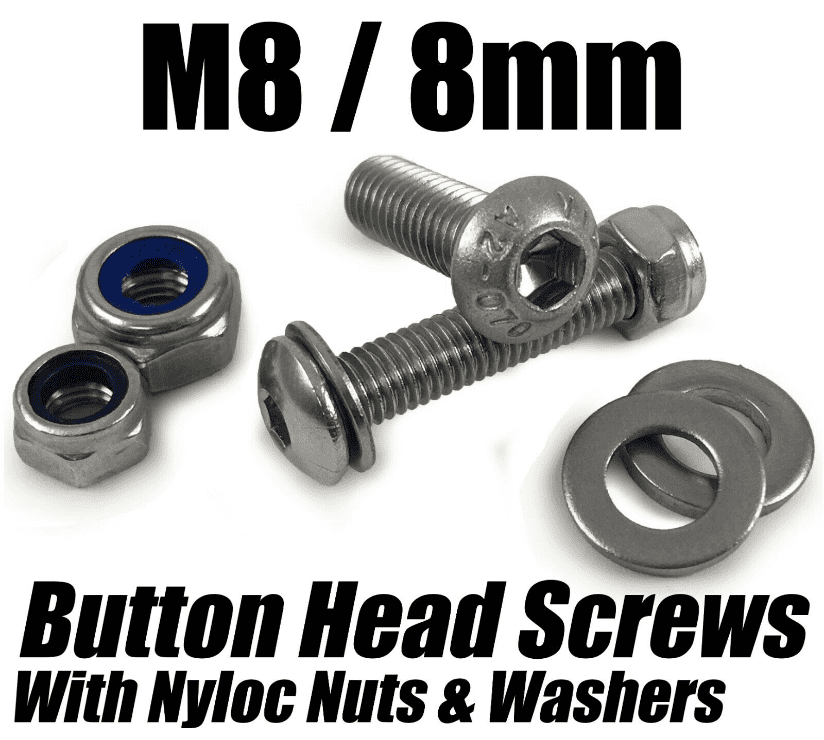 M8/8mm Button Head Screws W/ Nyloc Nuts & Washers Socket Bolts Stainless Steel