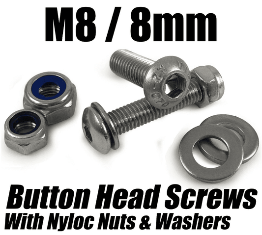 M8/8mm Button Head Screws W/ Nyloc Nuts & Washers Socket Bolts Stainless Steel